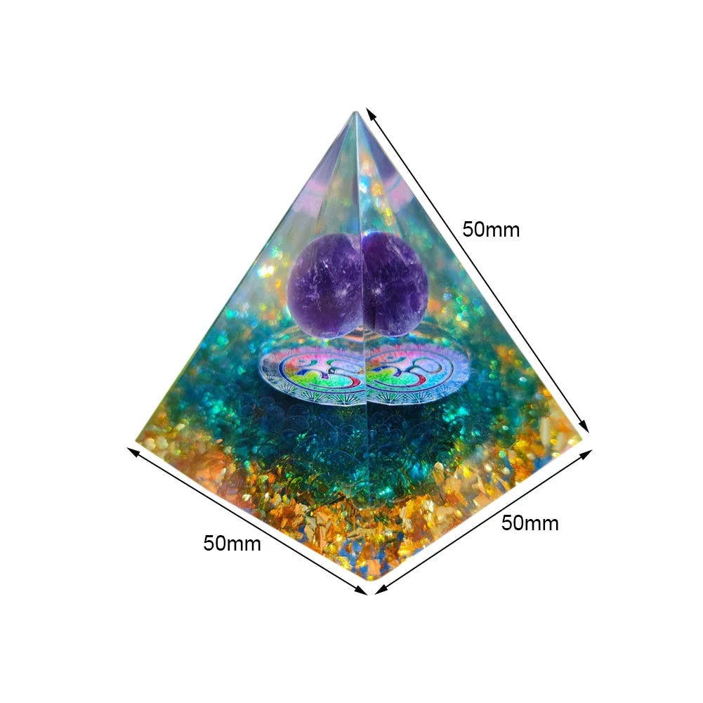 Revitalize Your Space with the Amethyst & Peridot Orgone Pyramid - Healing Crystal Chakra Generator for Home Decor