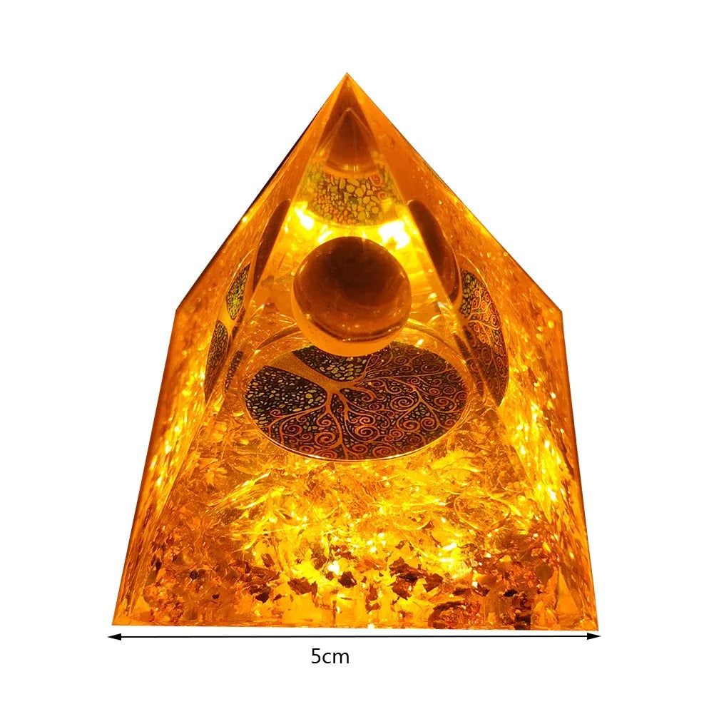 Revitalize Your Space with the Amethyst & Peridot Orgone Pyramid - Healing Crystal Chakra Generator for Home Decor