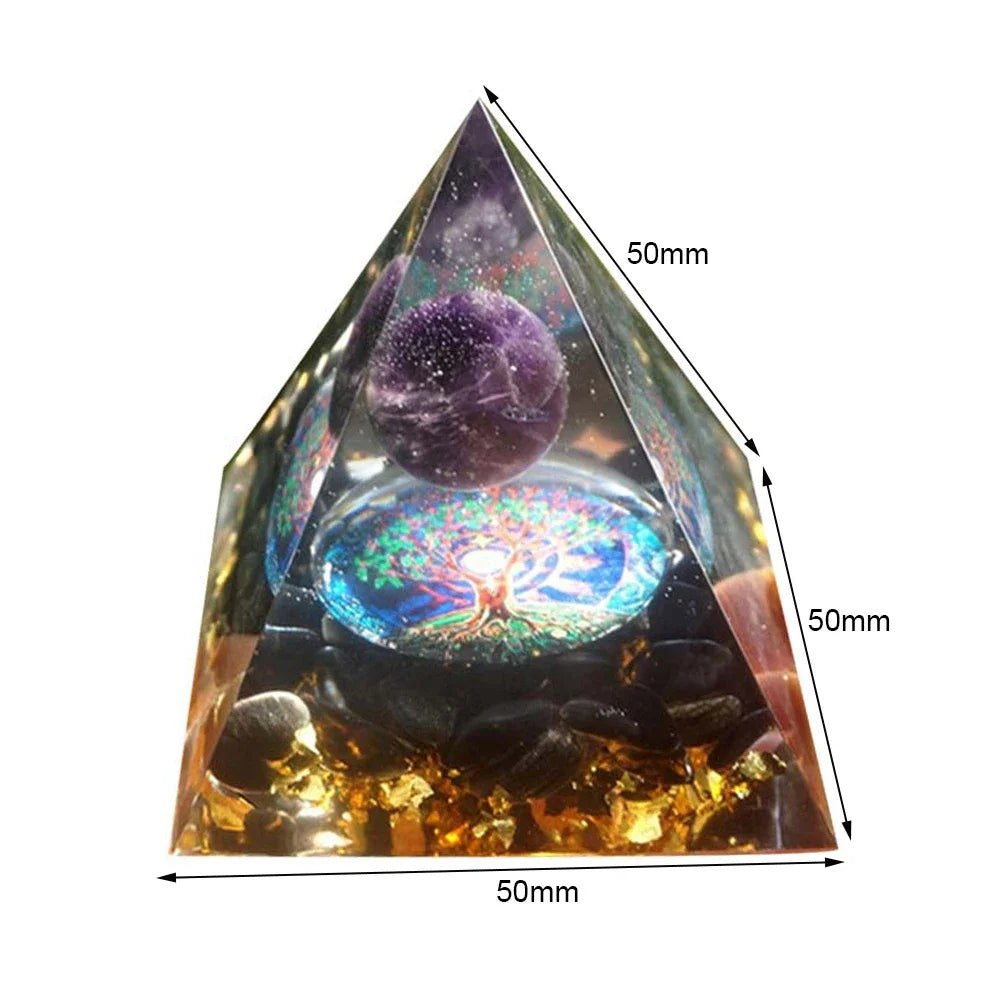 Revitalize Your Space with the Amethyst & Peridot Orgone Pyramid - Healing Crystal Chakra Generator for Home Decor