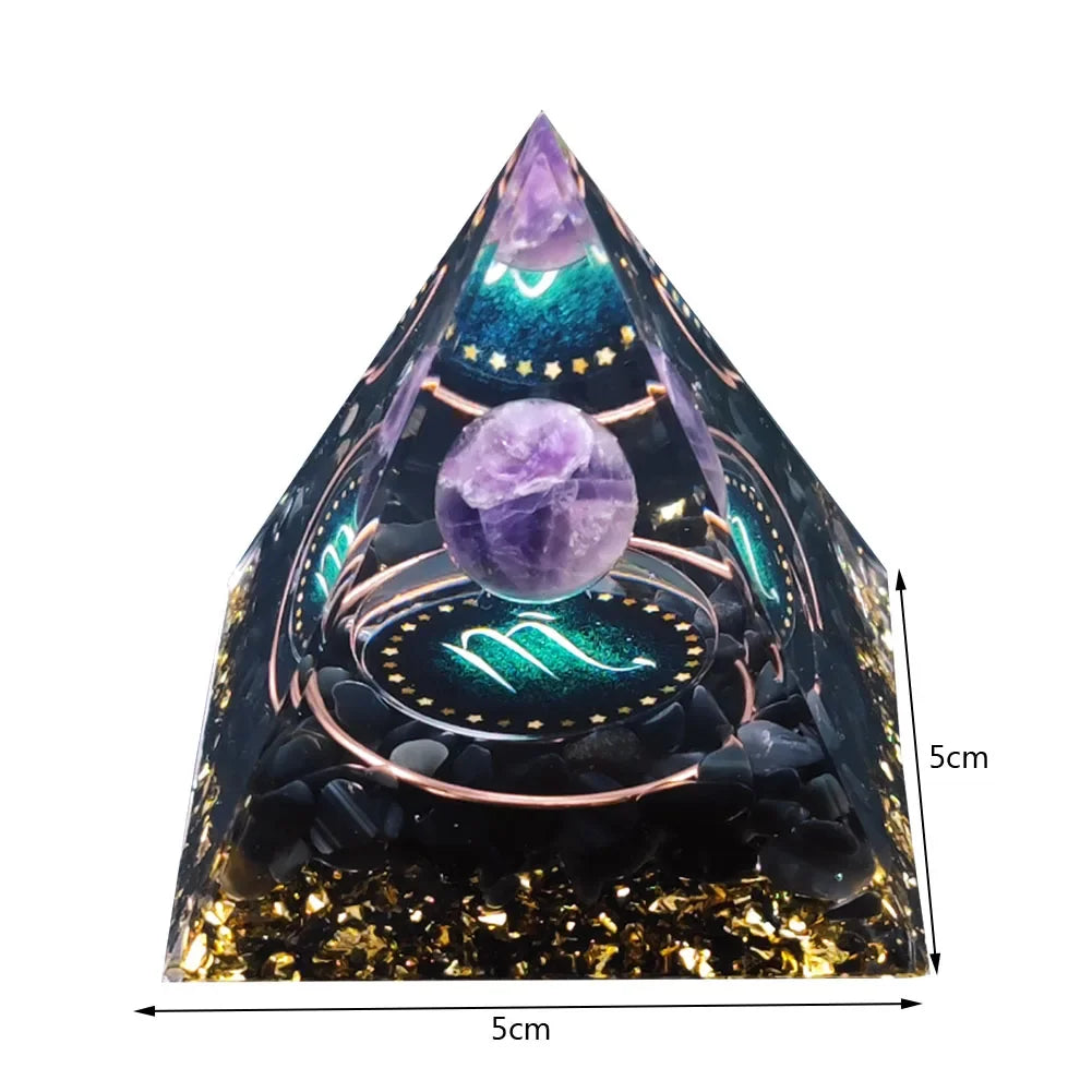 Revitalize Your Space with the Amethyst & Peridot Orgone Pyramid - Healing Crystal Chakra Generator for Home Decor
