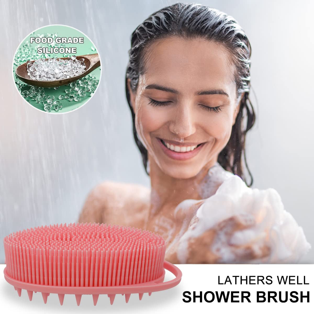Transform Your Shower Experience: 2-in-1 Silicone Bath & Shampoo Body Brush - Exfoliating Loofah & Scalp Massager in Pink
