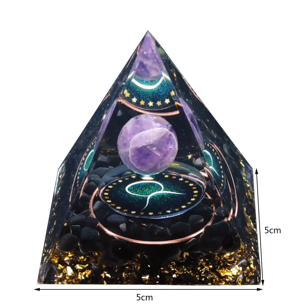Revitalize Your Space with the Amethyst & Peridot Orgone Pyramid - Healing Crystal Chakra Generator for Home Decor