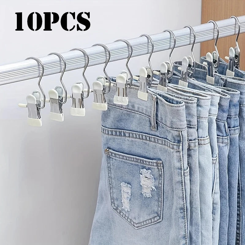 10Pcs Stainless Steel Clothespins with Hook Laundry Organizer Portable Hanging Clip Closet Hanger Efficient Clothes Management