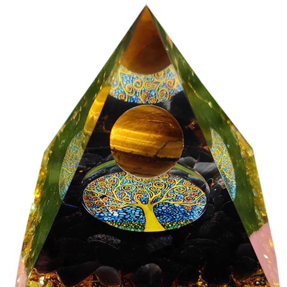 Revitalize Your Space with the Amethyst & Peridot Orgone Pyramid - Healing Crystal Chakra Generator for Home Decor