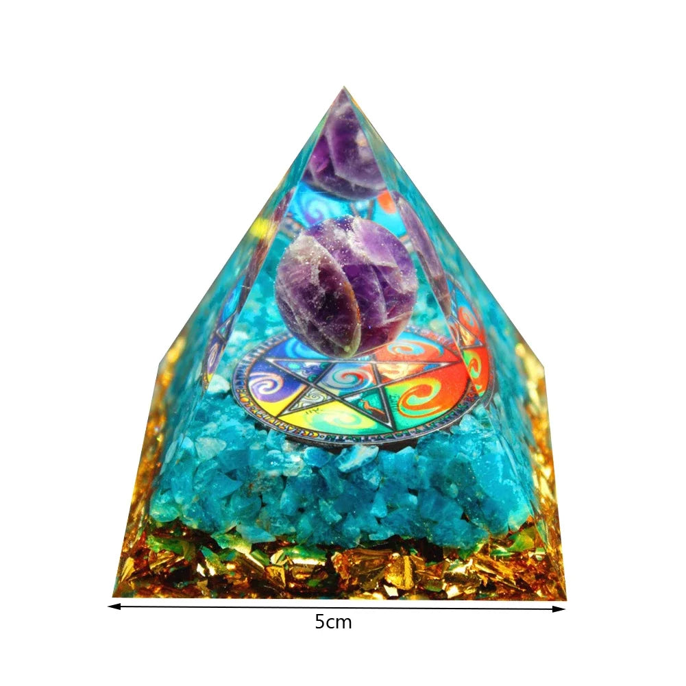 Revitalize Your Space with the Amethyst & Peridot Orgone Pyramid - Healing Crystal Chakra Generator for Home Decor