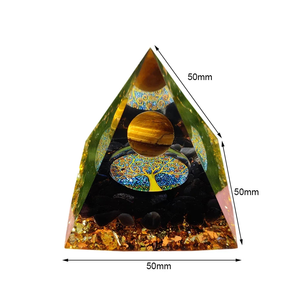 Revitalize Your Space with the Amethyst & Peridot Orgone Pyramid - Healing Crystal Chakra Generator for Home Decor