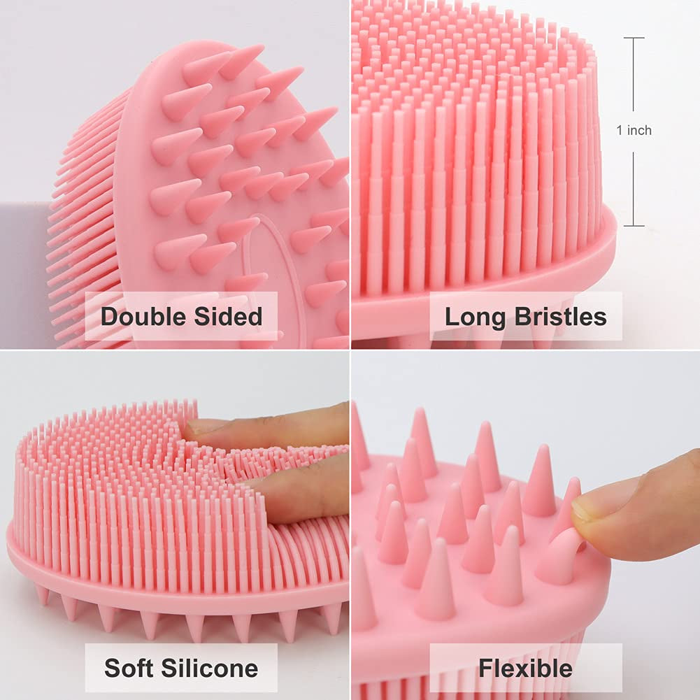 Transform Your Shower Experience: 2-in-1 Silicone Bath & Shampoo Body Brush - Exfoliating Loofah & Scalp Massager in Pink