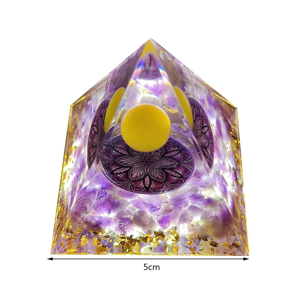 Revitalize Your Space with the Amethyst & Peridot Orgone Pyramid - Healing Crystal Chakra Generator for Home Decor