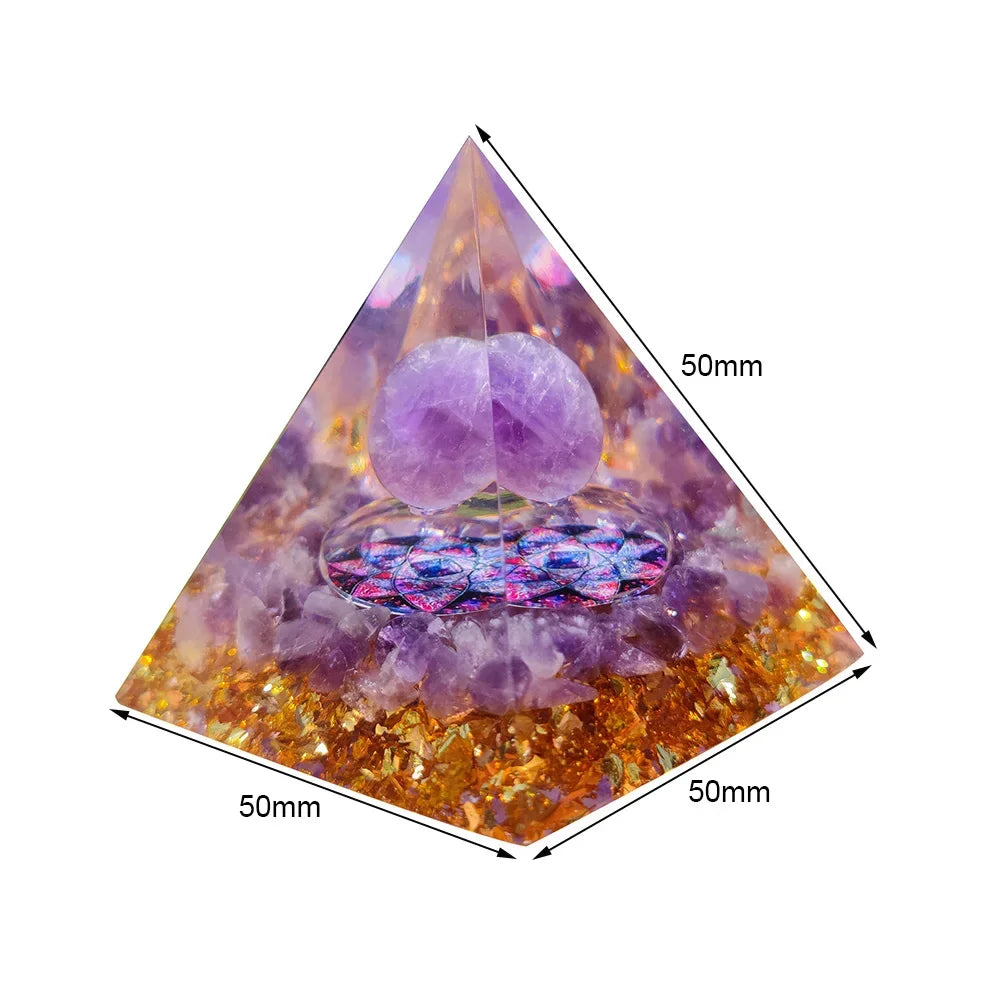 Revitalize Your Space with the Amethyst & Peridot Orgone Pyramid - Healing Crystal Chakra Generator for Home Decor