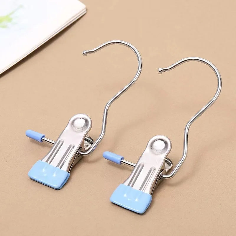 10Pcs Stainless Steel Clothespins with Hook Laundry Organizer Portable Hanging Clip Closet Hanger Efficient Clothes Management