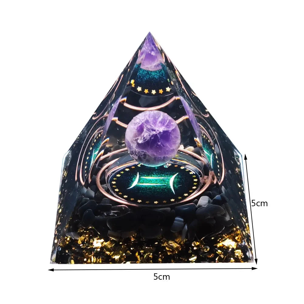 Revitalize Your Space with the Amethyst & Peridot Orgone Pyramid - Healing Crystal Chakra Generator for Home Decor
