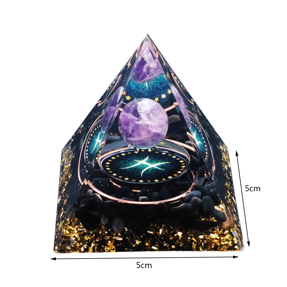 Revitalize Your Space with the Amethyst & Peridot Orgone Pyramid - Healing Crystal Chakra Generator for Home Decor