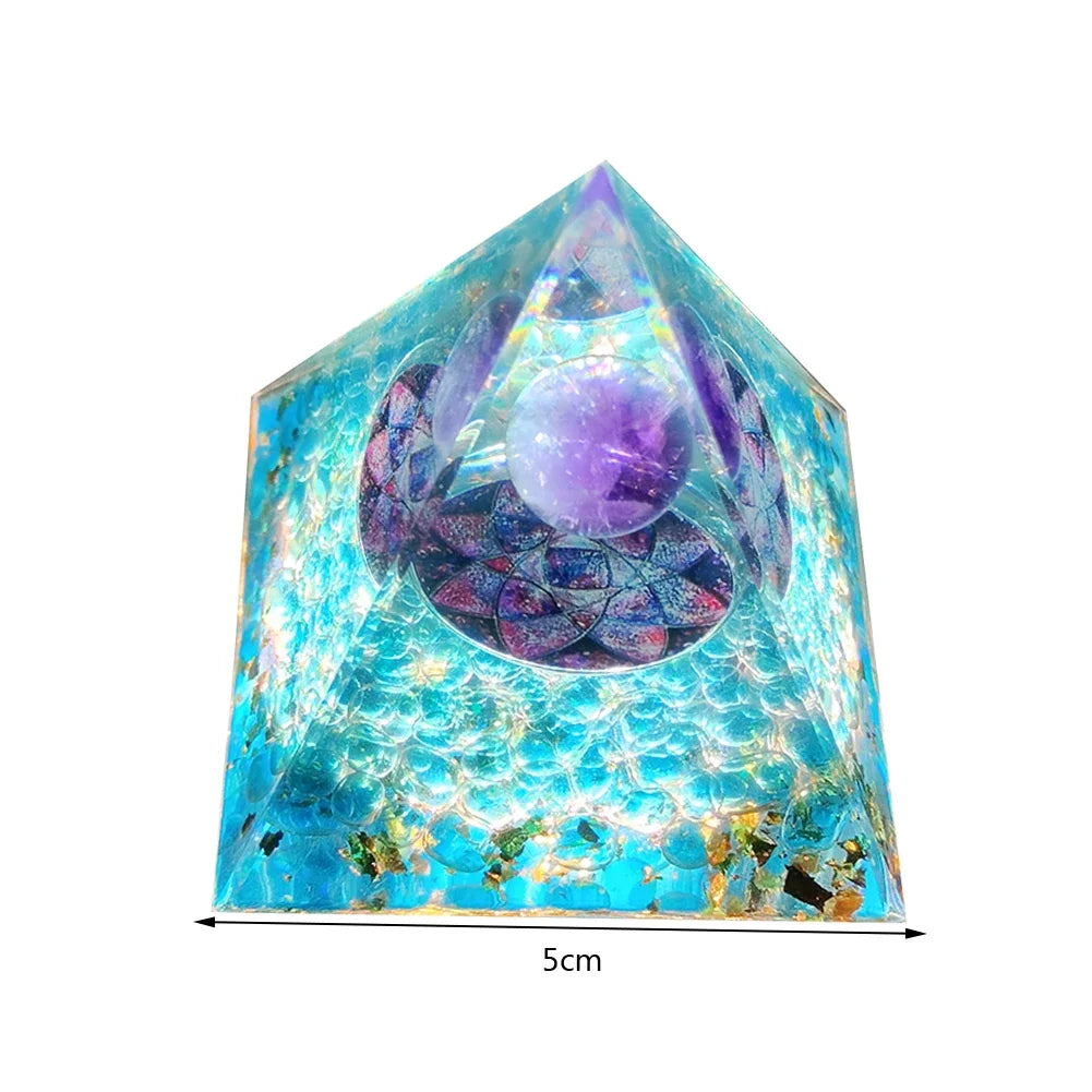 Revitalize Your Space with the Amethyst & Peridot Orgone Pyramid - Healing Crystal Chakra Generator for Home Decor