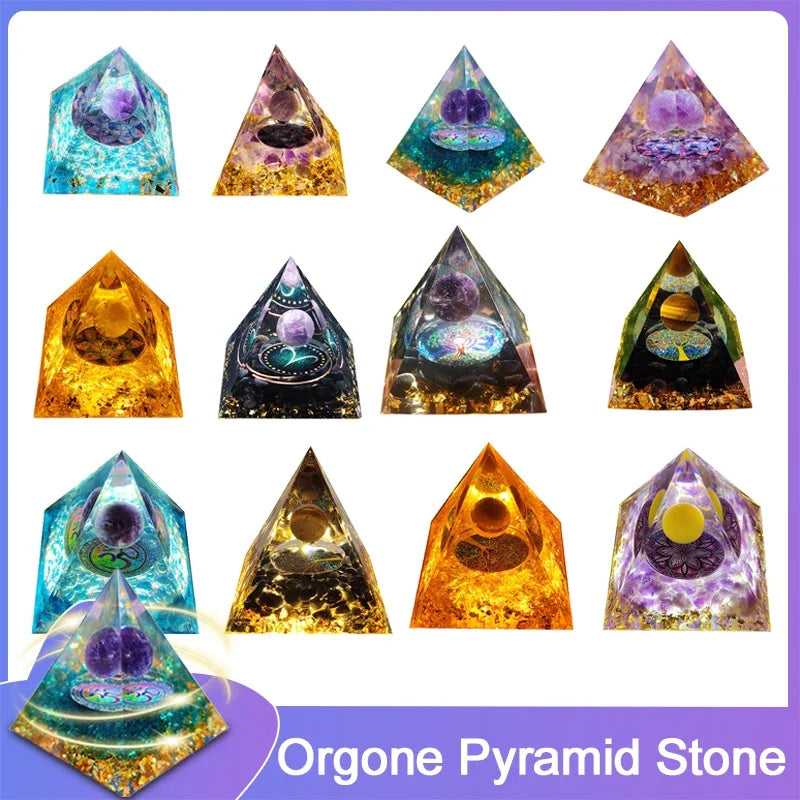 Revitalize Your Space with the Amethyst & Peridot Orgone Pyramid - Healing Crystal Chakra Generator for Home Decor
