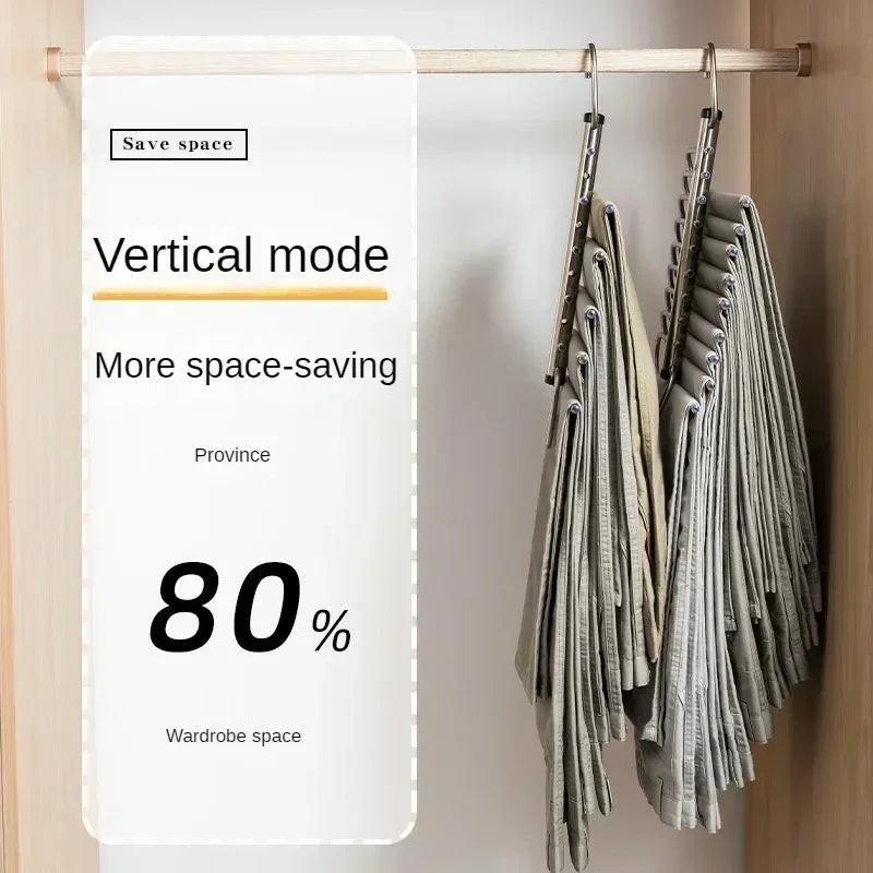 Space-Saving Stainless Steel Folding Magic Pants Hangers - 5/9 Layers Clothes Rack Organizer for Trousers, Jeans, and Scarves