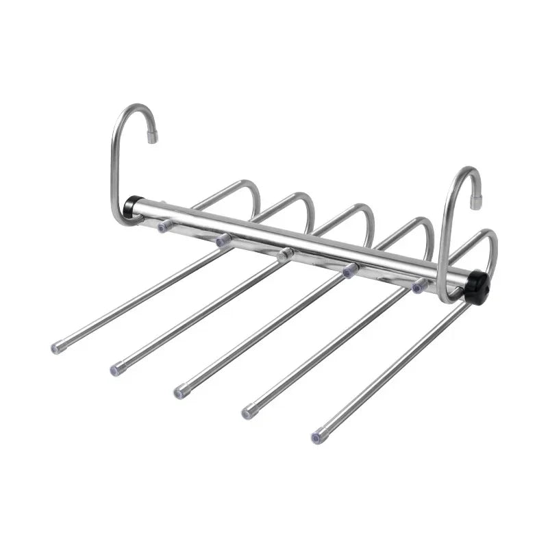 Space-Saving Stainless Steel Folding Magic Pants Hangers - 5/9 Layers Clothes Rack Organizer for Trousers, Jeans, and Scarves