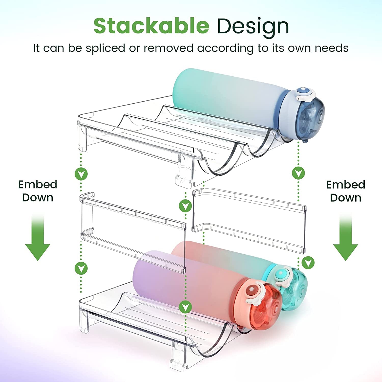 Space-Saving Water Bottle Organizer - 2 Pack Stackable Storage Racks for Cabinets