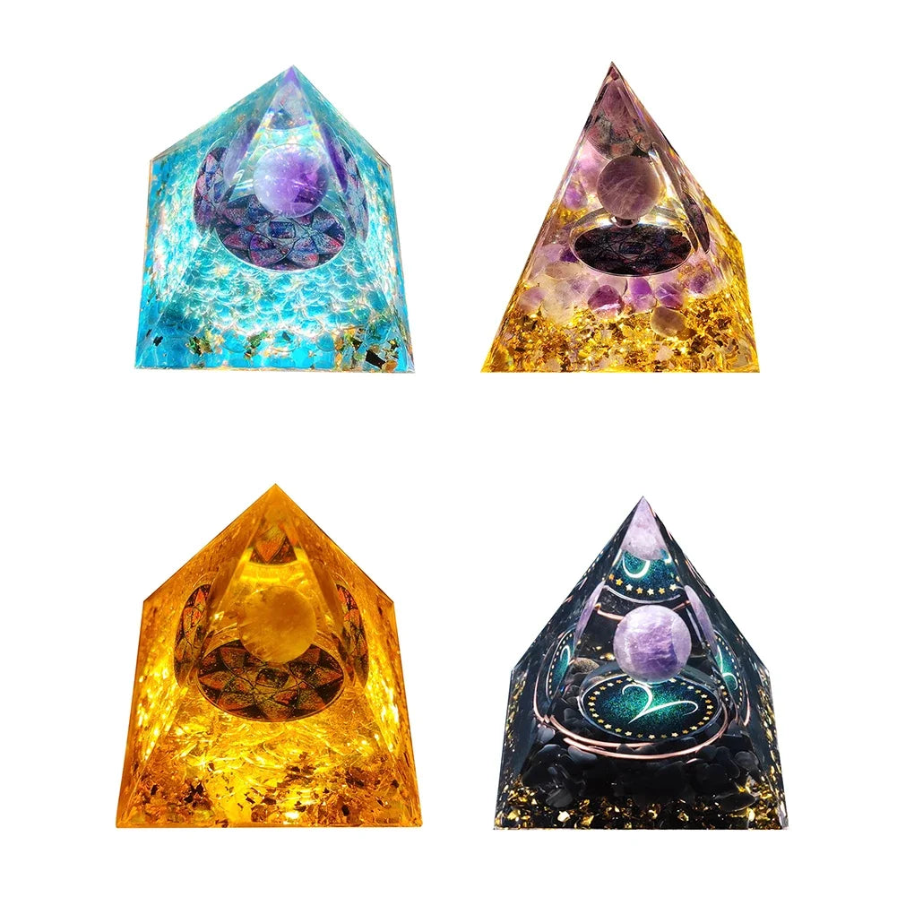 Revitalize Your Space with the Amethyst & Peridot Orgone Pyramid - Healing Crystal Chakra Generator for Home Decor