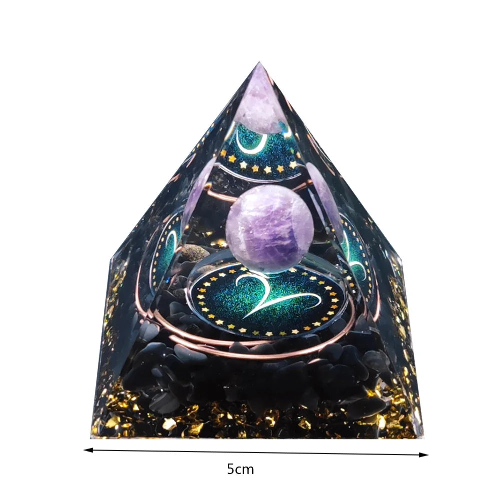 Revitalize Your Space with the Amethyst & Peridot Orgone Pyramid - Healing Crystal Chakra Generator for Home Decor