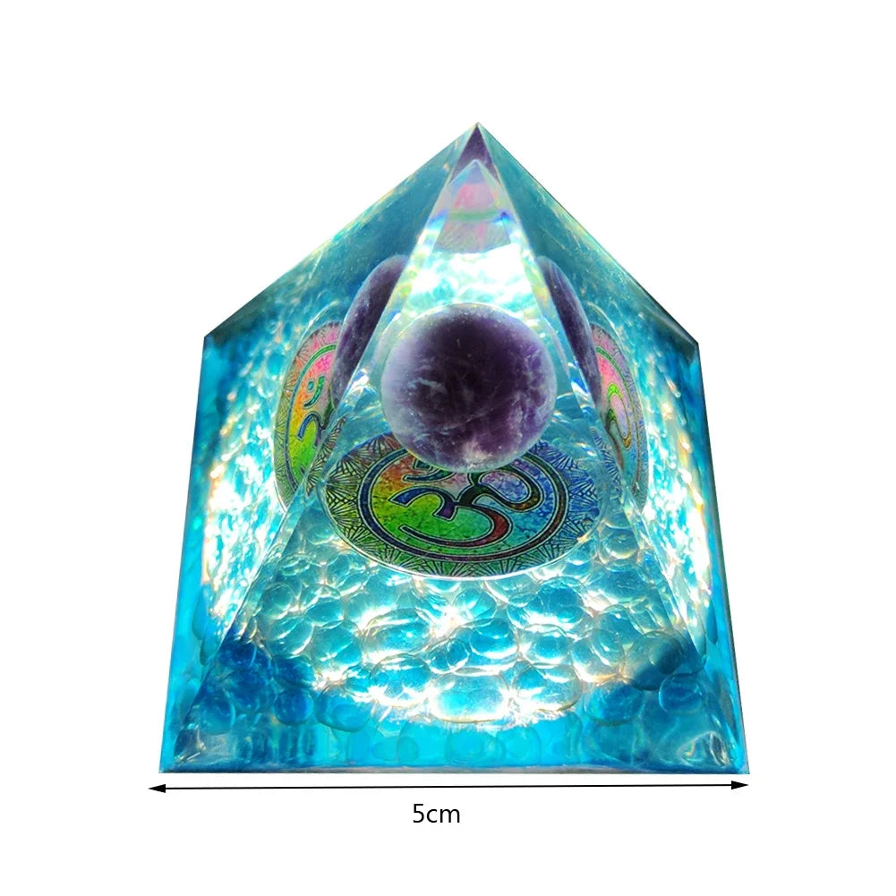Revitalize Your Space with the Amethyst & Peridot Orgone Pyramid - Healing Crystal Chakra Generator for Home Decor