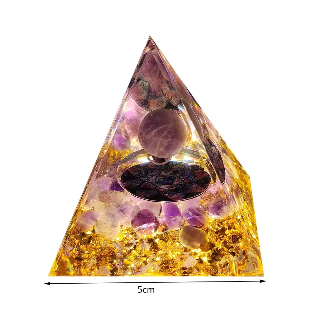 Revitalize Your Space with the Amethyst & Peridot Orgone Pyramid - Healing Crystal Chakra Generator for Home Decor