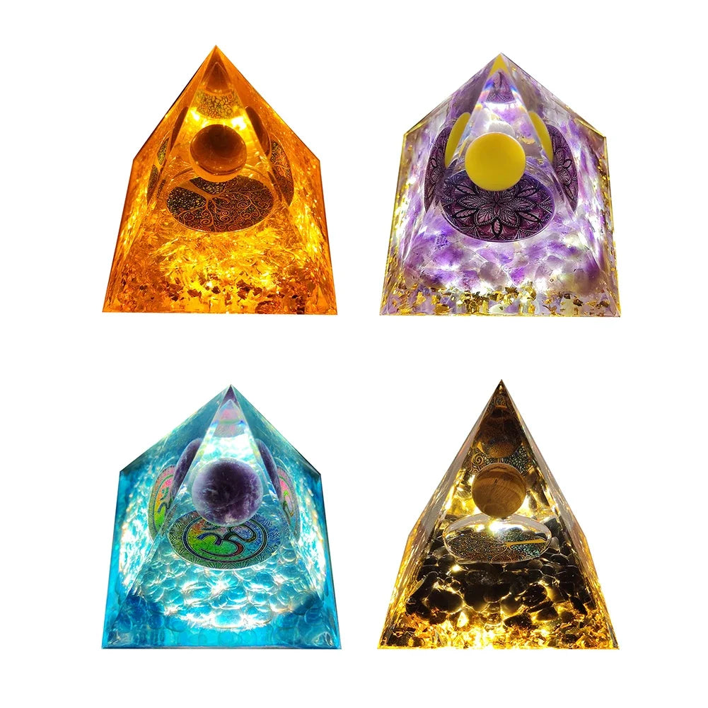 Revitalize Your Space with the Amethyst & Peridot Orgone Pyramid - Healing Crystal Chakra Generator for Home Decor